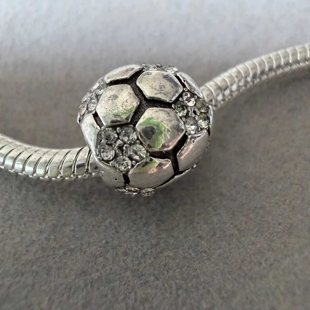 Soccer Ball Crystal Bead‎ Charm fits PANDORA